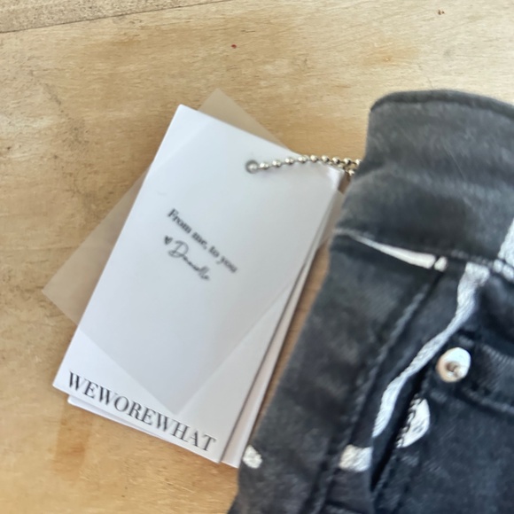 Weworewhat Rinse Black ScriBallon Stretch Denim Shorts - Picture 4 of 8